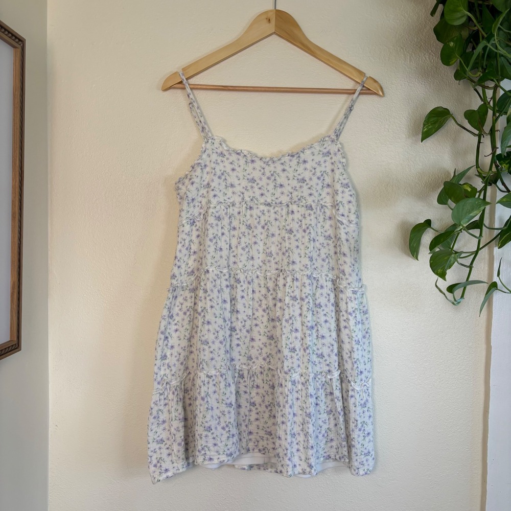 Full tilt babydoll white floral mini dress cotton XS/S purple